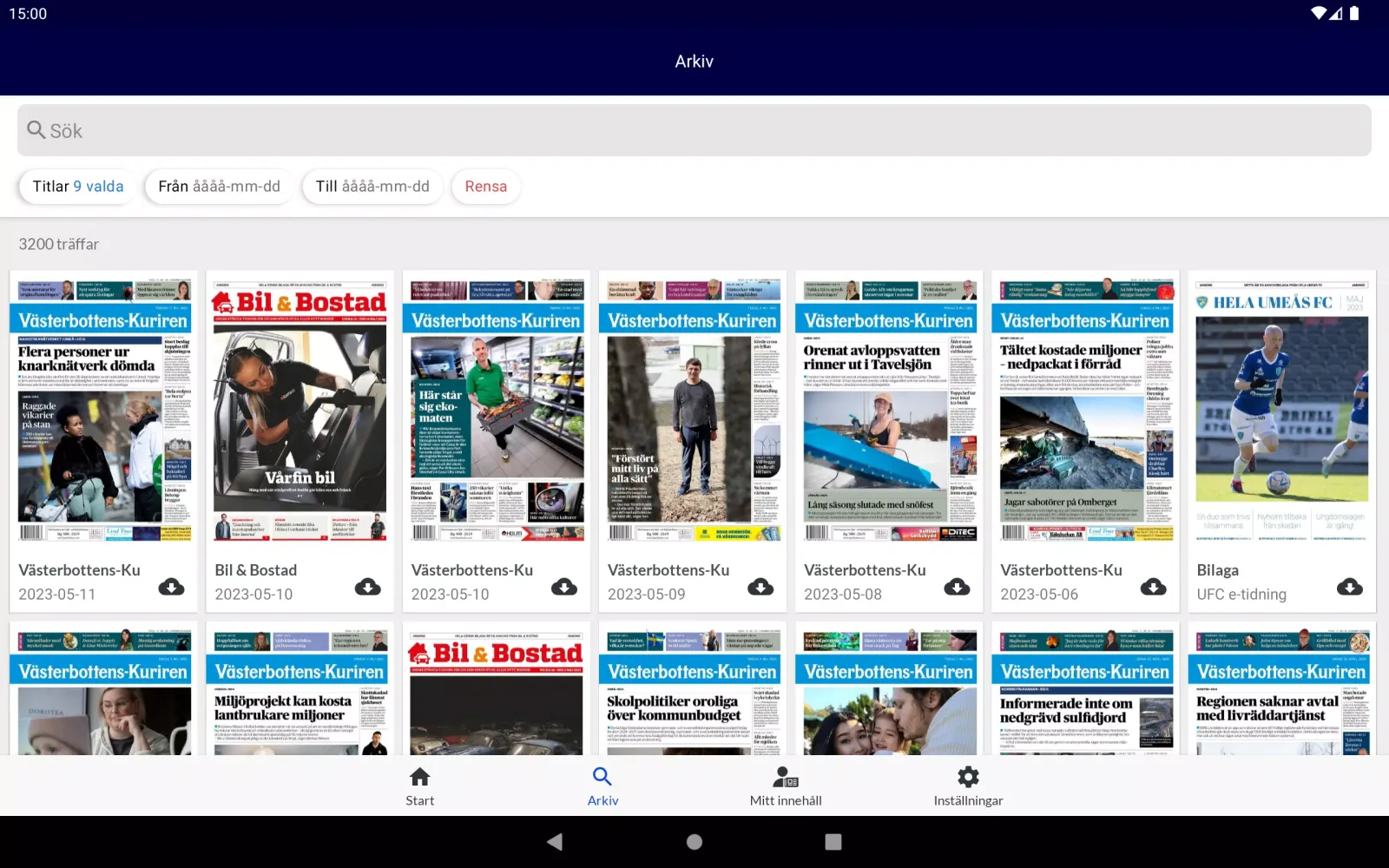 Capturas de tela do VK e-tidning
