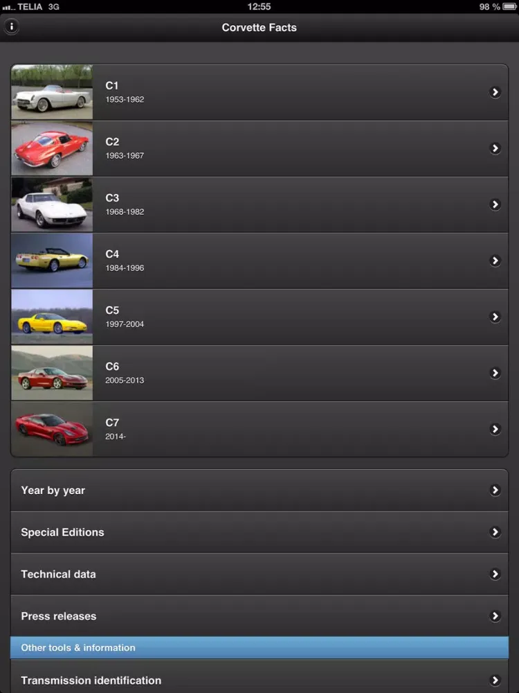 Скриншоты Corvette Facts iPad 