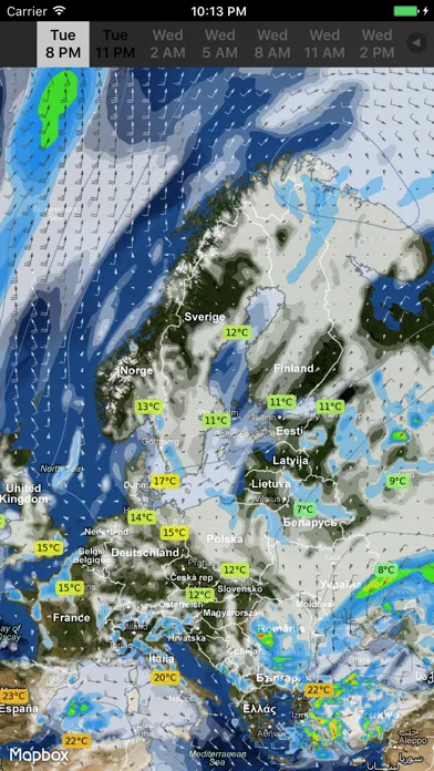 Capturas de tela do WeatherMap+