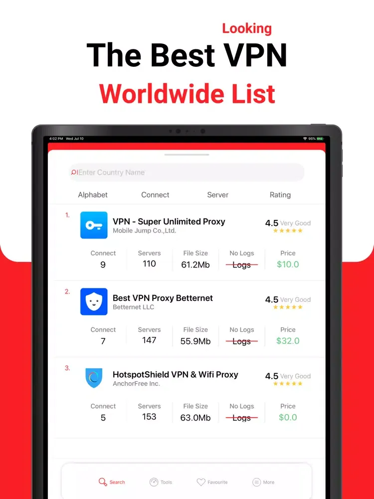 Zrzuty ekranu VPN Ranking:Super vpn List iPad 
