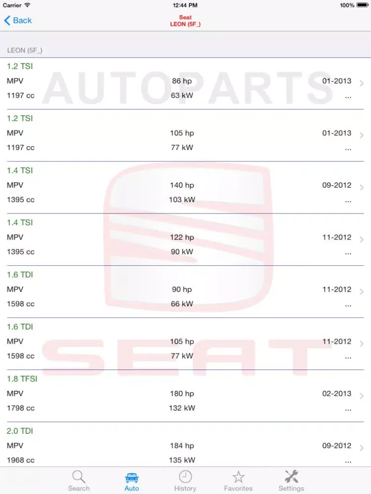 Autoparts for Seat iPad 应用截图