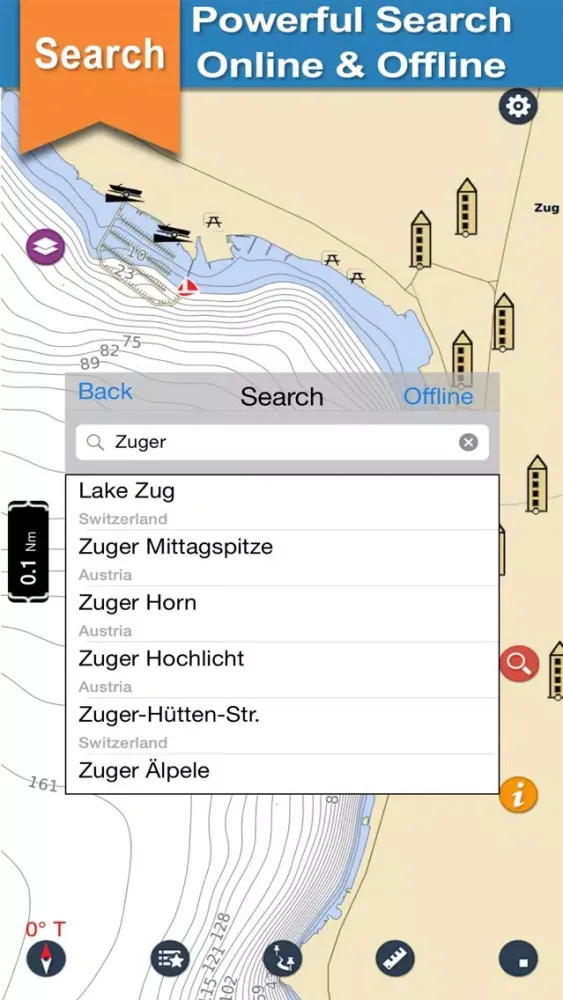 Captures d'écran de Zug & Aegeri Lake offline nautical fishing charts