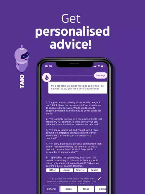 Tangkapan layar TAIO - The AI Opinion iPad 