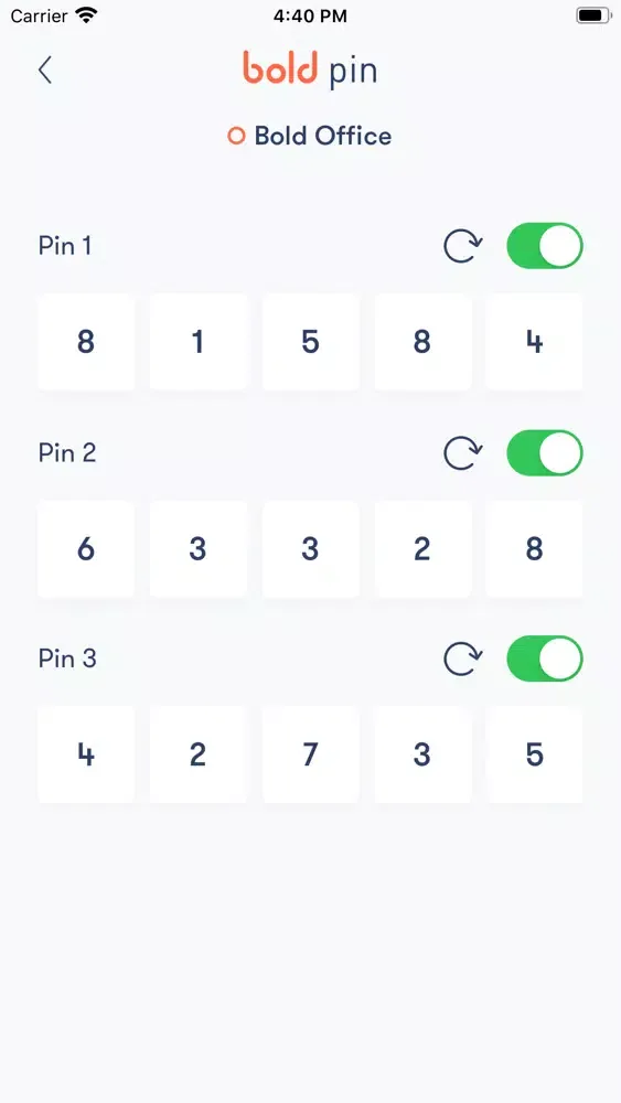 Zrzuty ekranu Bold Smart Lock PIN