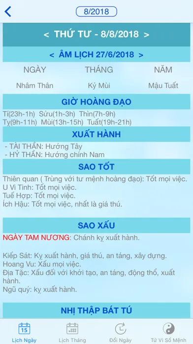 Ảnh chụp màn hình của Lịch vạn niên và Tử vi số mệnh