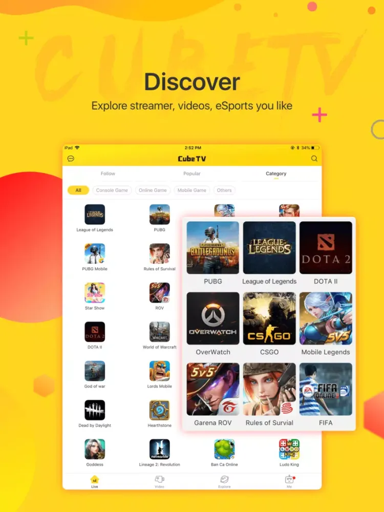 Ảnh chụp màn hình của Cube TV – Live Games Community iPad 
