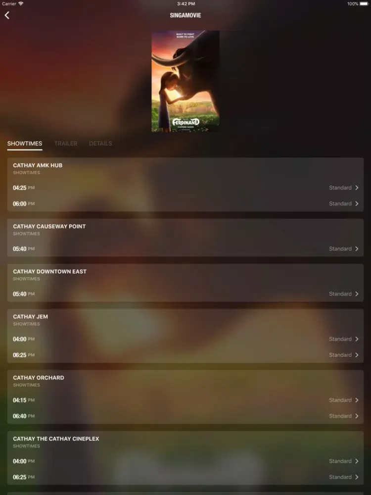Tangkapan skrin Singamovie - SG Movie Booking iPad 