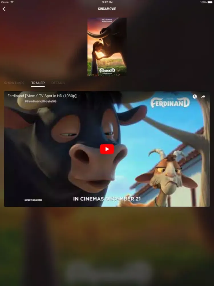 Tangkapan skrin Singamovie - SG Movie Booking iPad 