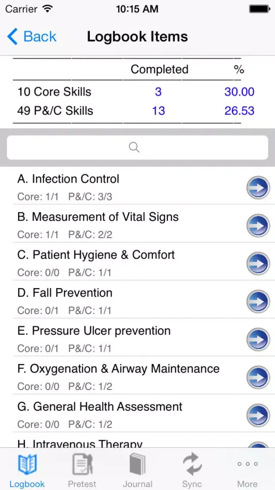 NPalm Nursing Assessment Screenshots