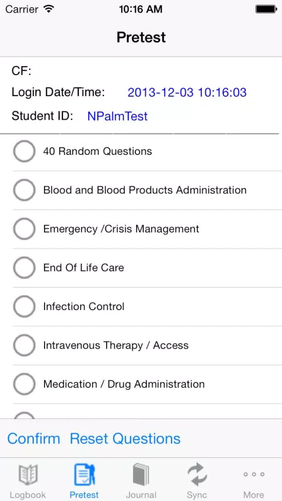NPalm Nursing Assessment Screenshots