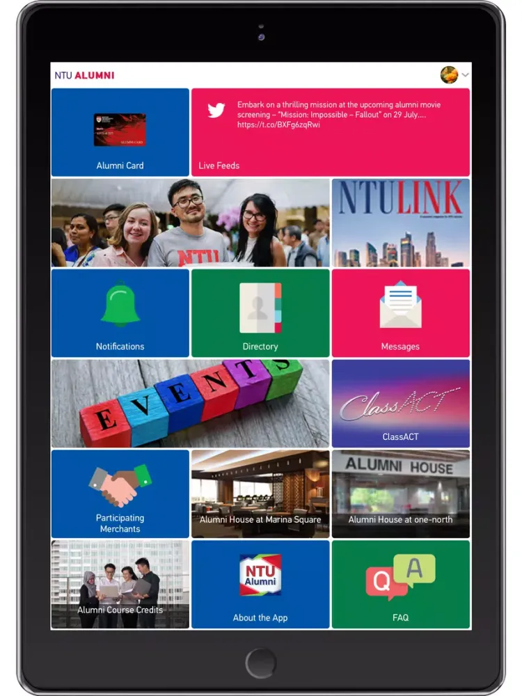 Tangkapan skrin NTU Alumni iPad 