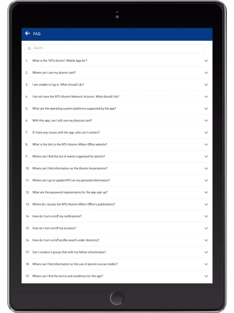 Tangkapan skrin NTU Alumni iPad 
