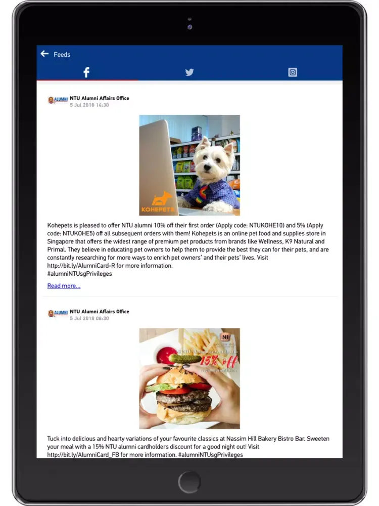 Tangkapan skrin NTU Alumni iPad 