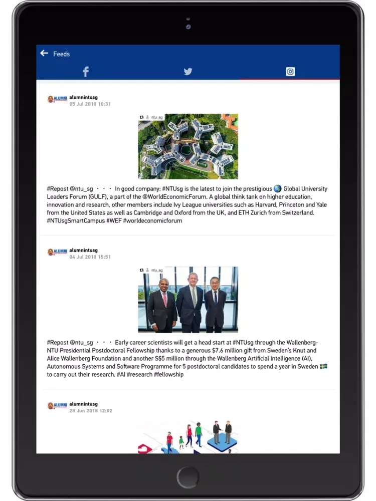 Tangkapan skrin NTU Alumni iPad 