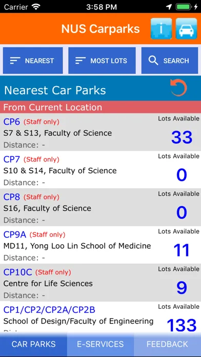 Ảnh chụp màn hình của NUS Carparks