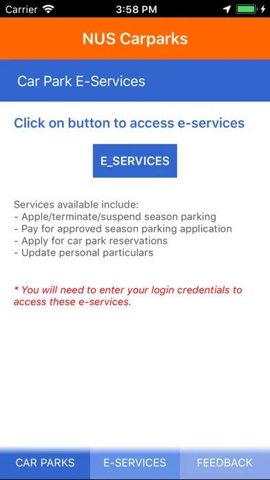 Ảnh chụp màn hình của NUS Carparks