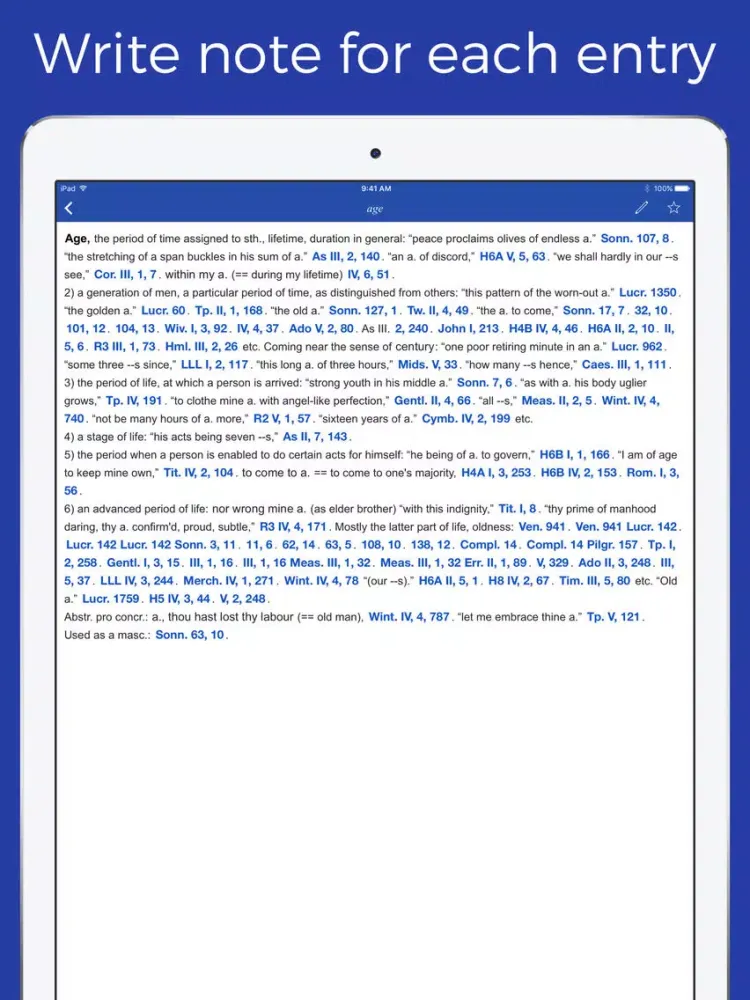 ภาพหน้าจอของ Shakespeare glossary, lexicon and quotation iPad 