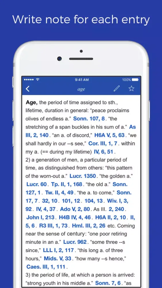 ภาพหน้าจอของ Shakespeare glossary, lexicon and quotation