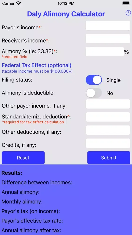 Tangkapan layar Daly Alimony Calculator