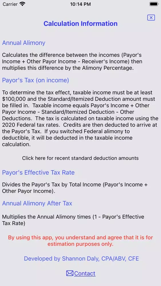 Tangkapan layar Daly Alimony Calculator
