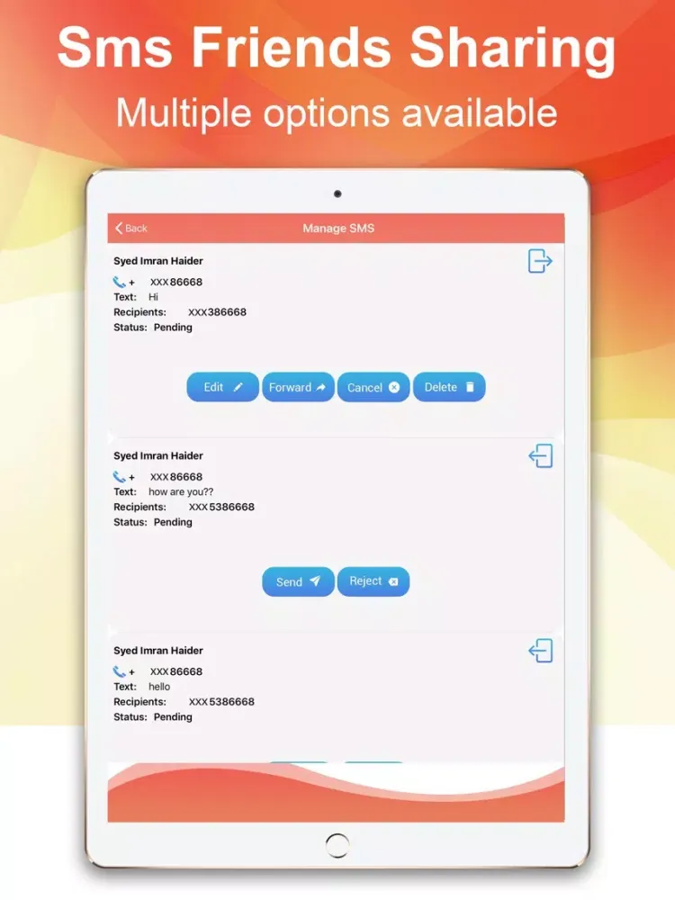 Friends SMS Sharing iPad  Screenshots