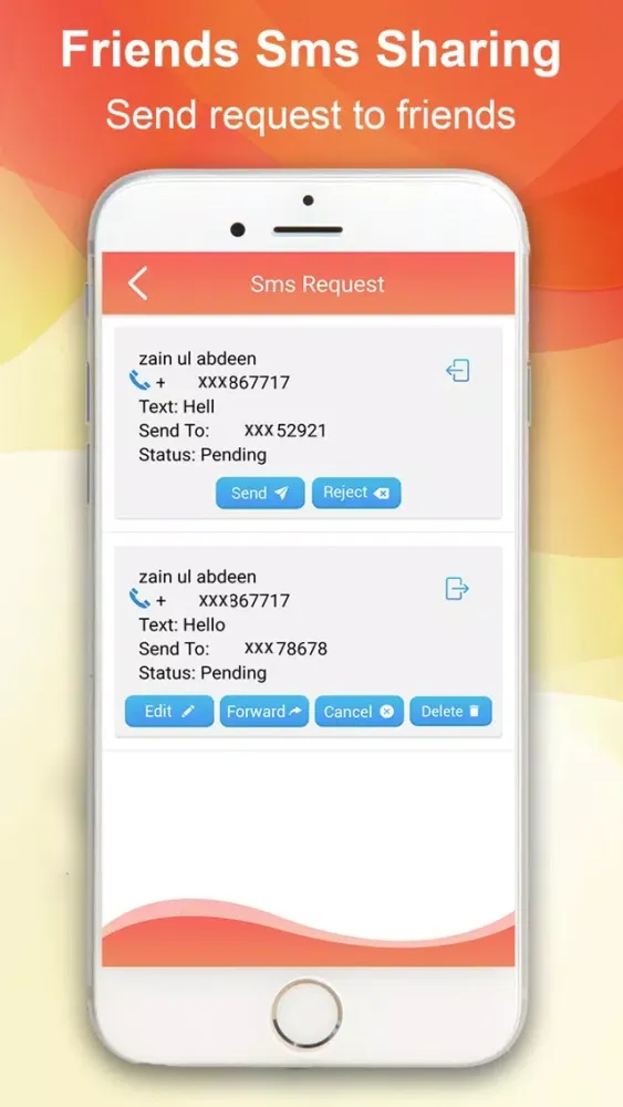 Friends SMS Sharing Screenshots