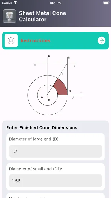 Скриншоты Sheet Metal Cone Calculator