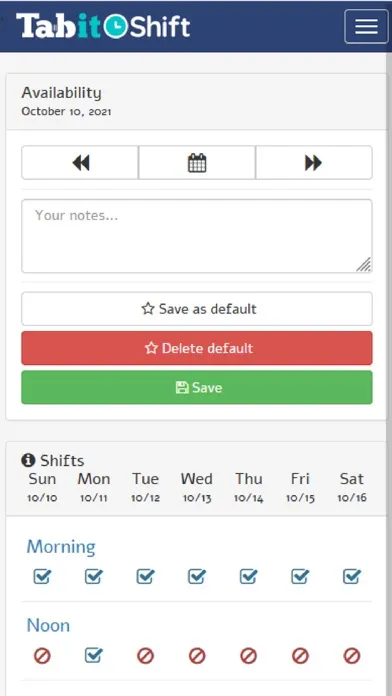 Ảnh chụp màn hình của Tabit Shift