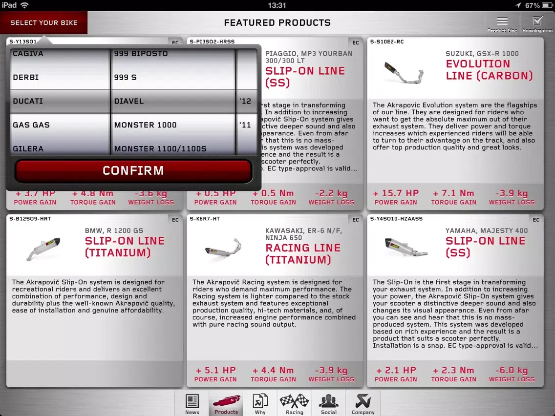 Akrapovič Motorcycle Exhaust Systems iPad  Screenshots