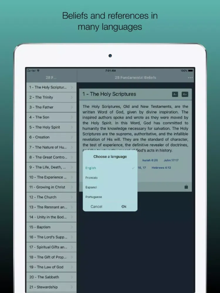 Capturas de tela do 28 Croyances Fondamentales Adventiste iPad 