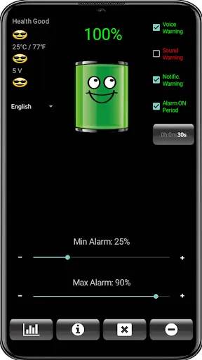 ภาพหน้าจอของ Battery Alarm