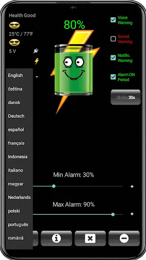 ภาพหน้าจอของ Battery Alarm