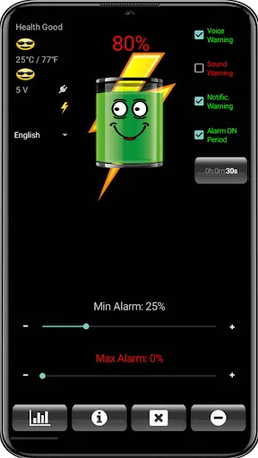 ภาพหน้าจอของ Battery Alarm