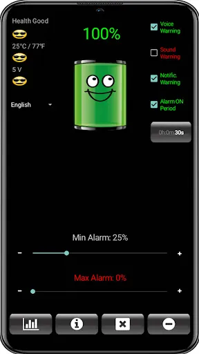 ภาพหน้าจอของ Battery Alarm