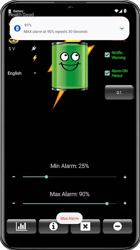 ภาพหน้าจอของ Battery Alarm