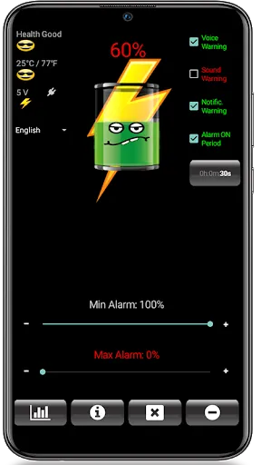 ภาพหน้าจอของ Battery Alarm