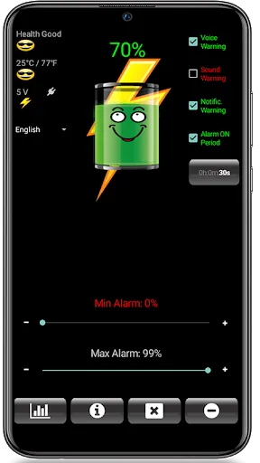 ภาพหน้าจอของ Battery Alarm