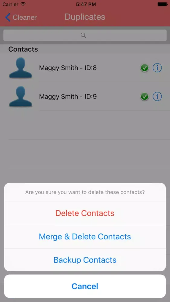 Zrzuty ekranu Contacts Cleaner - Delete & Merge & Backup Master Duplicate Contacts