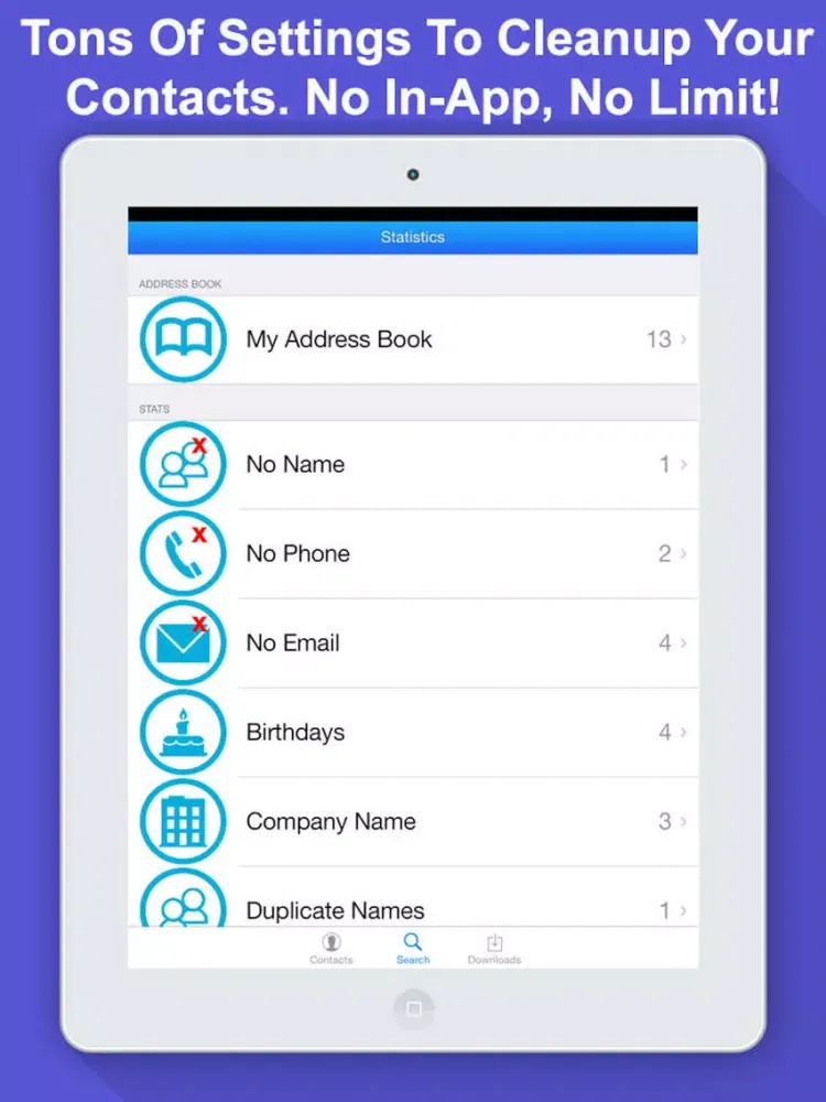 Addressbook Contacts Backup & Install One Touch iPad  Screenshots