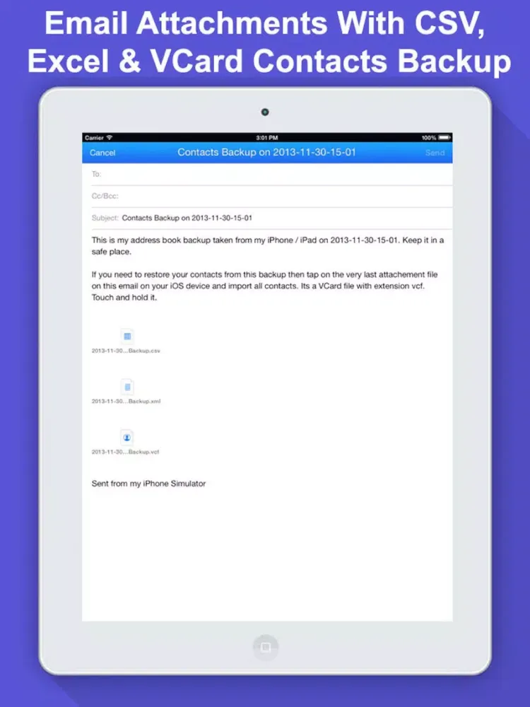 Addressbook Contacts Backup & Install One Touch iPad  Screenshots