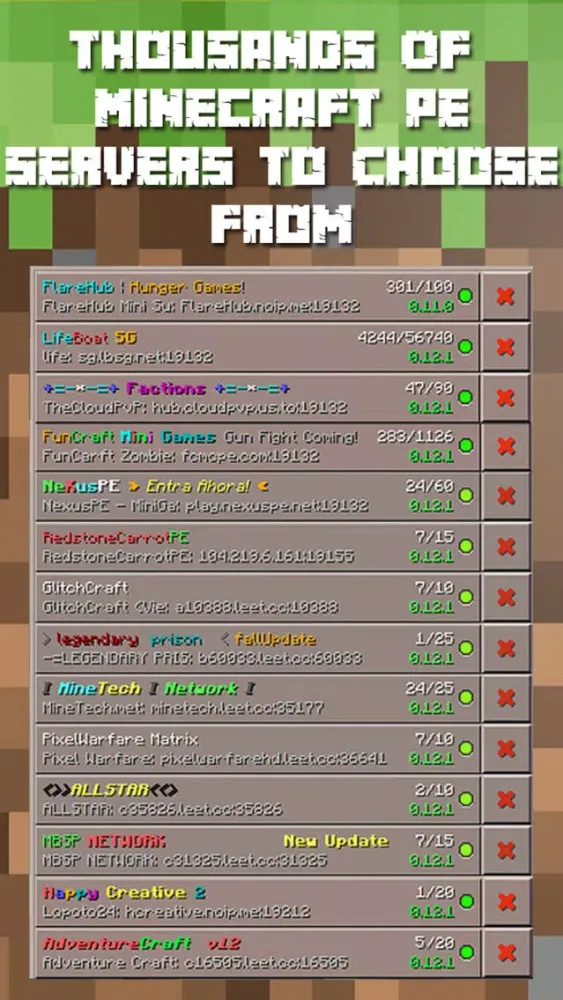 Скриншоты Multiplayer Servers for Minecraft Pocket Edition +