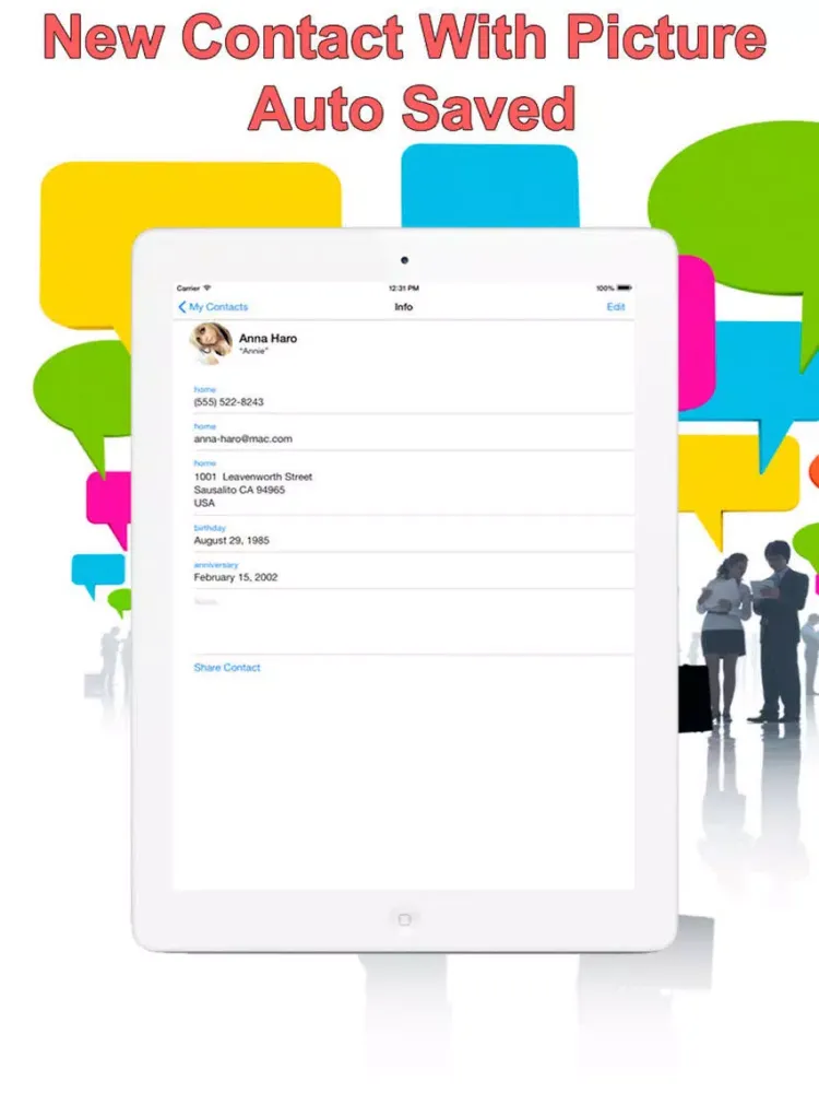 Addressbook Pro with Auto Photo To Contacts iPad  スクリーンショット