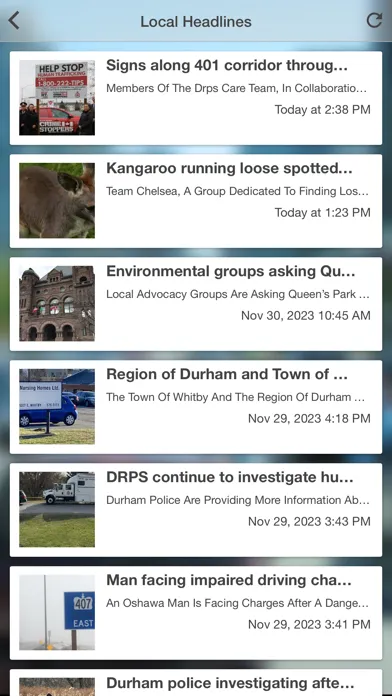 Capturas de tela do Durham Radio News App