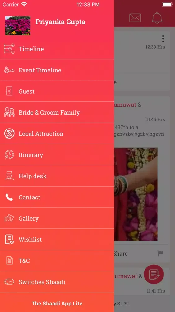 Tangkapan layar SITSL Wedding App lite
