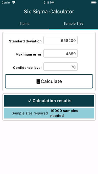 Six Sigma Calculator Screenshots