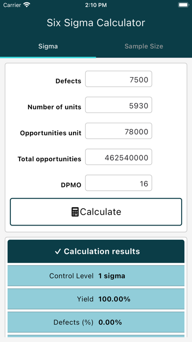 Six Sigma Calculator Screenshots
