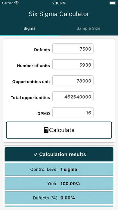 Six Sigma Calculator स्क्रीनशॉट