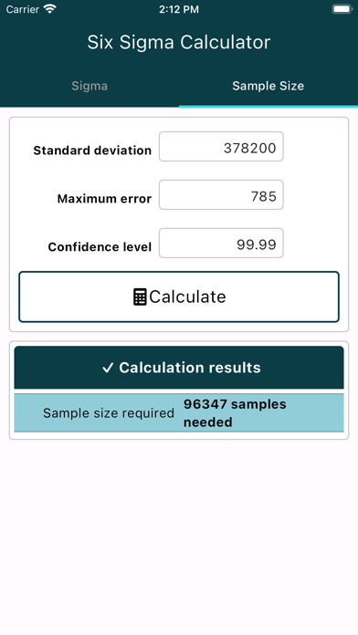 Six Sigma Calculator Screenshots