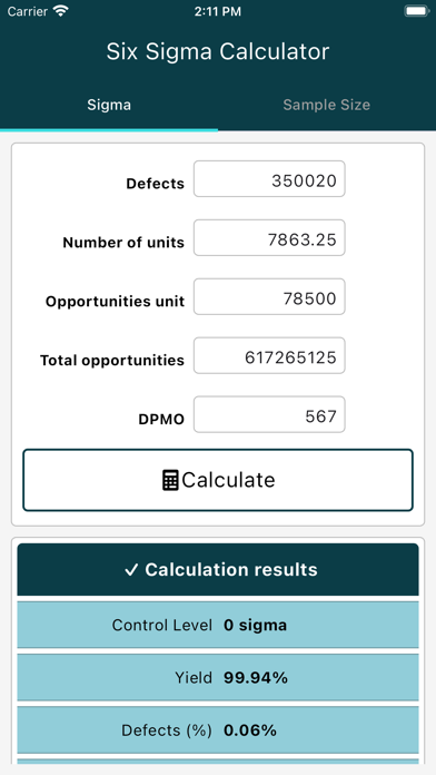 Six Sigma Calculator Screenshots