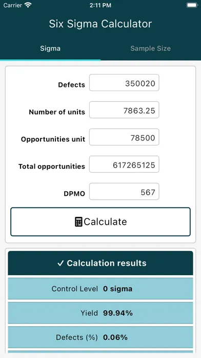 Six Sigma Calculator स्क्रीनशॉट